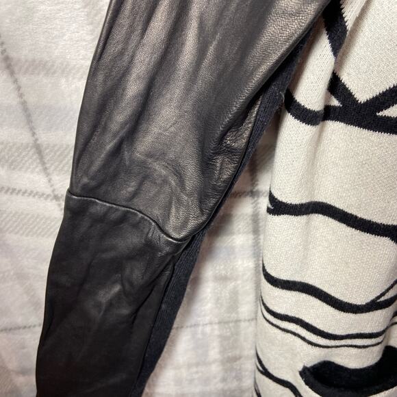 Cynthia Vincent womens cashmere cardigan M leather Ramble On Log Cabin - Picture 5 of 10